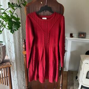 Maisolly Women's Knitted Crewneck Fit and Flare Sweater Dress Small Red